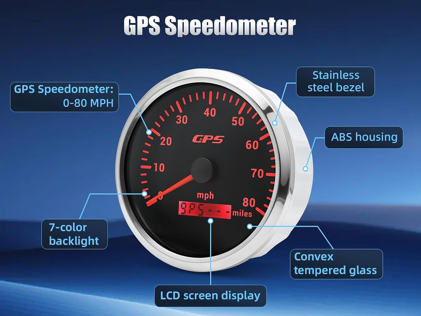 Velocímetro GPS embarcación 110mm 80MPH antena marino negro