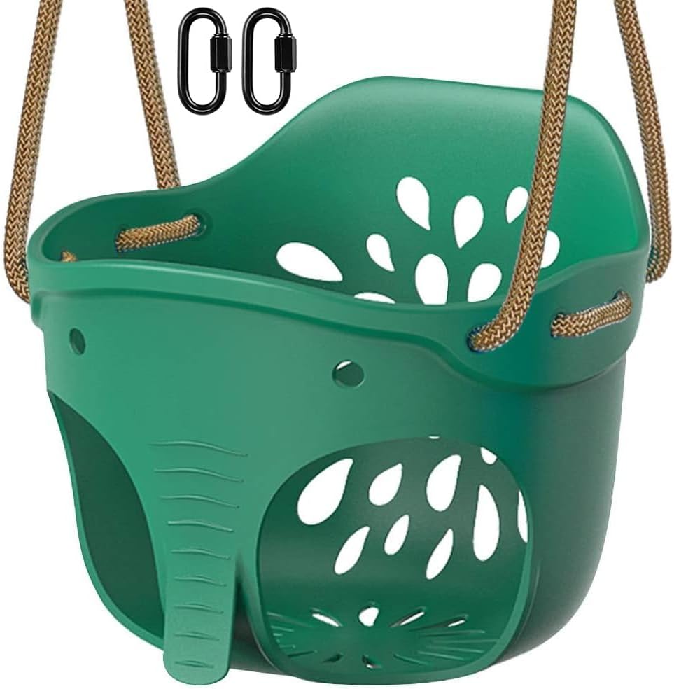 Asiento columpio niños respaldo alto elefante 600lb verde