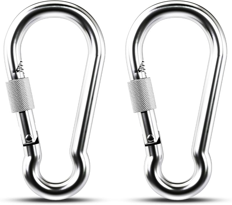2 Mosquetones Acero Inox 7" Resistentes para Acampar