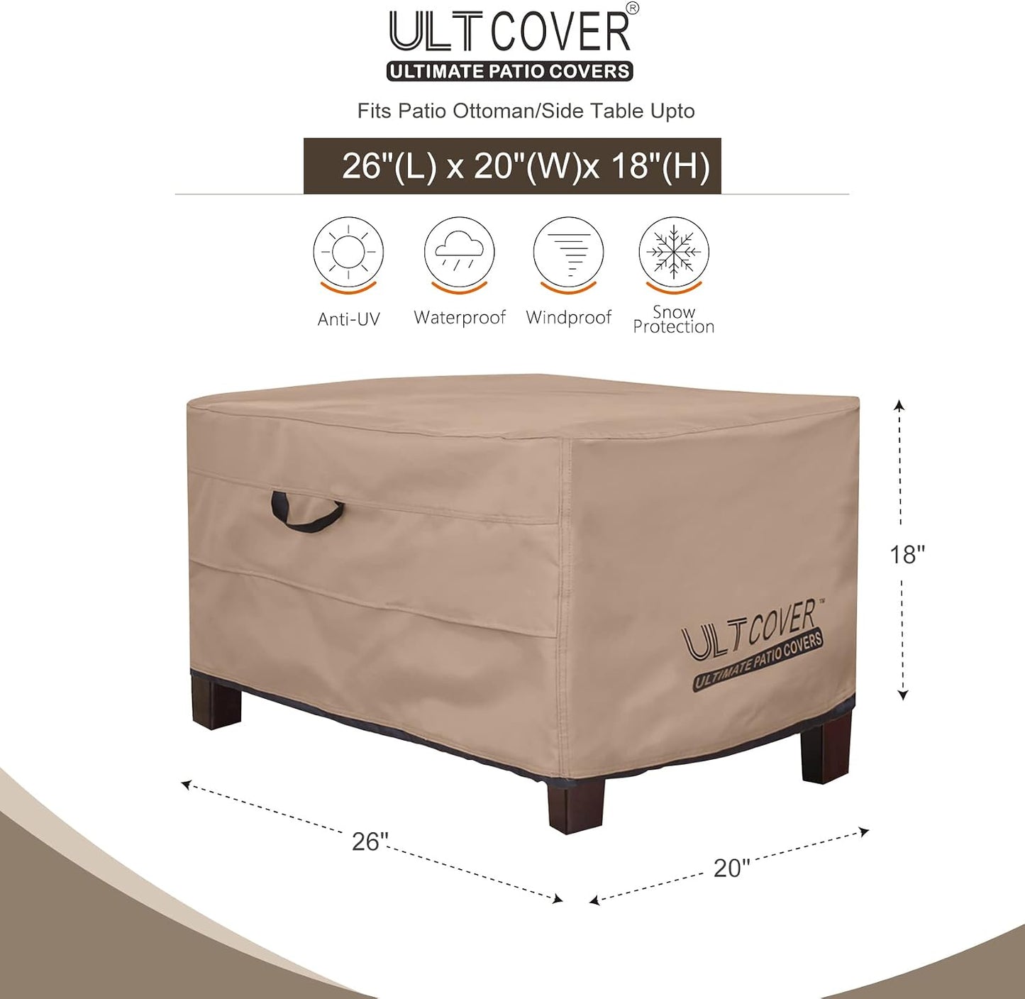 Cubierta otomana impermeable para patio 26x20x18pulg