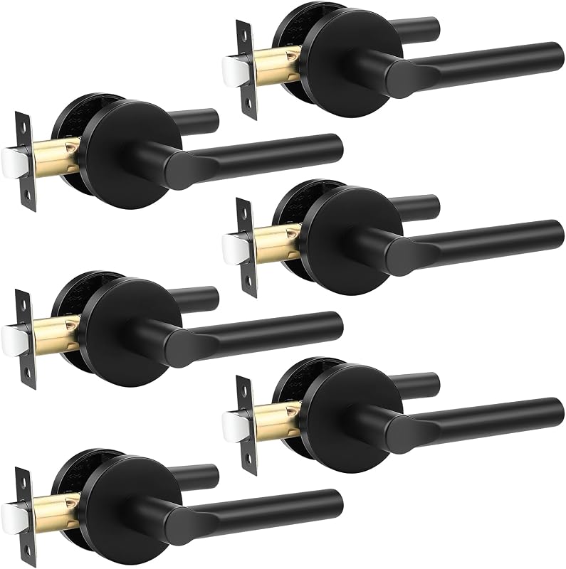 6 Manijas Puerta Paso Negro Sin Llave Acero
