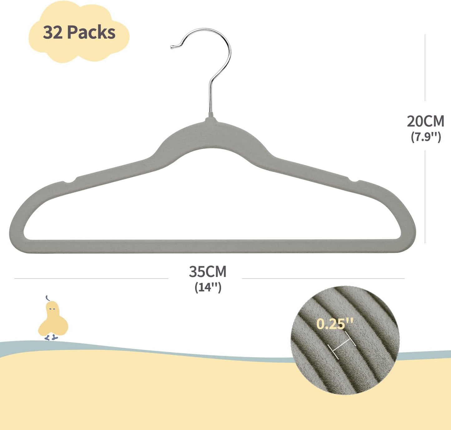 Perchas terciopelo para niños 14" antiderrap pack 32