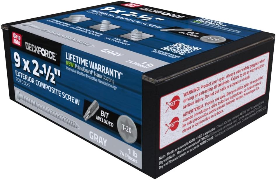 Tornillos cubierta compuesta T-17 gris 9x2.5pulg caja 1