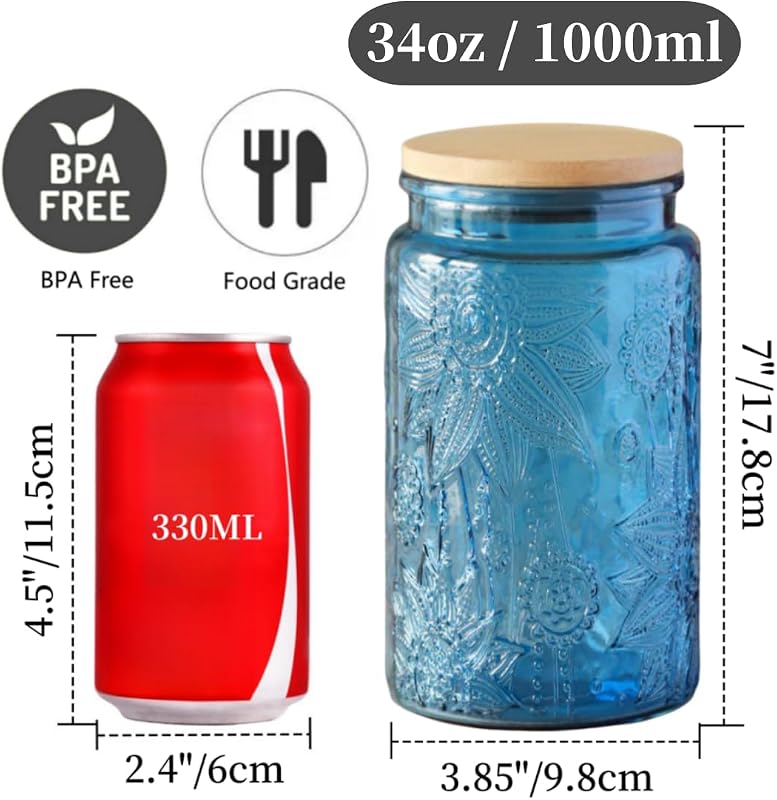2 Pzas Frascos Vidrio 34oz con Tapas para Dulces