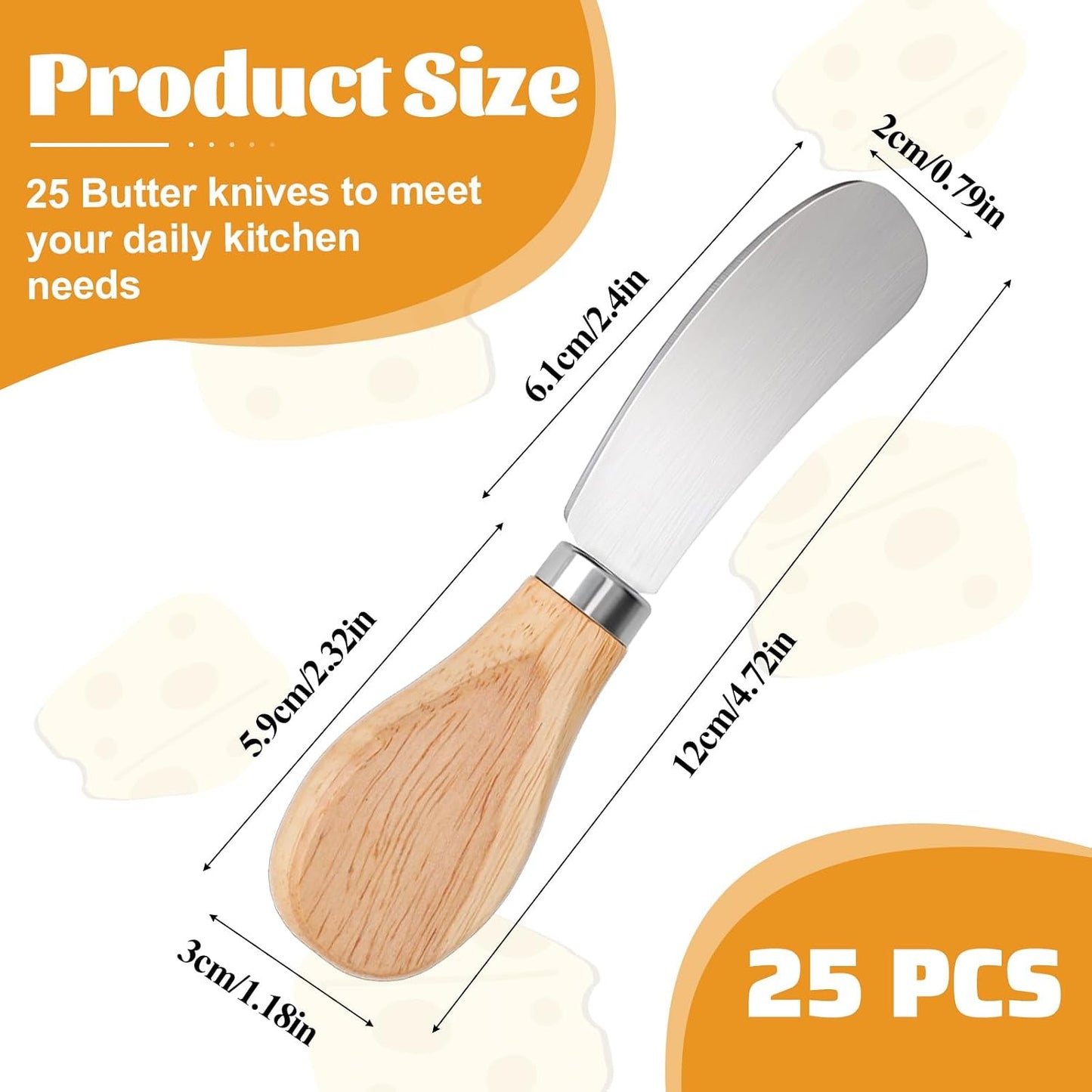 25 Cuchillos Espardor Queso Acero Inox 4.7pulg
