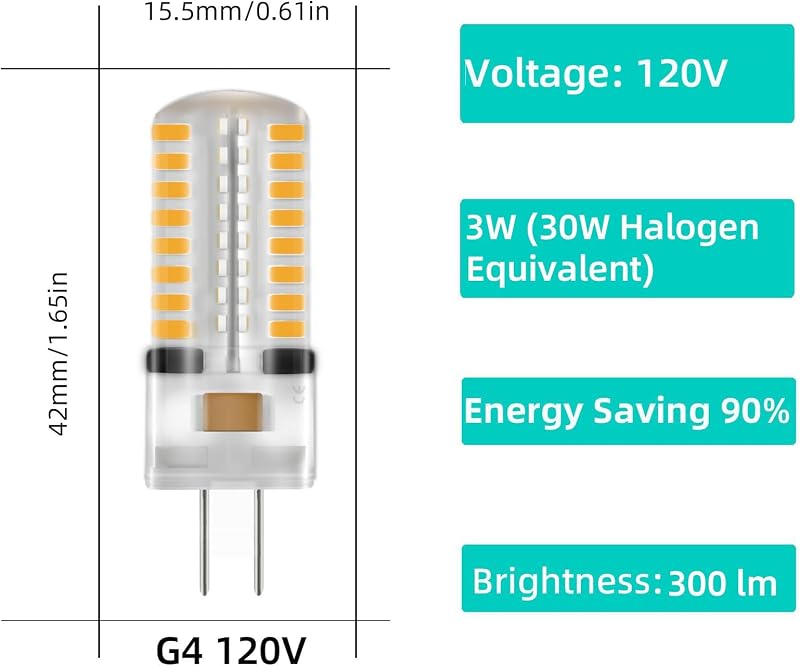 Bombilla LED G4 120V reemplazo halógeno 3000K