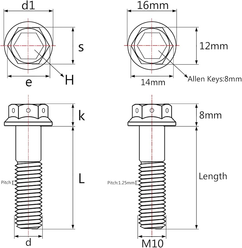 Tornillos hex M10x70mm paso 1.25mm azul quemado pack 4