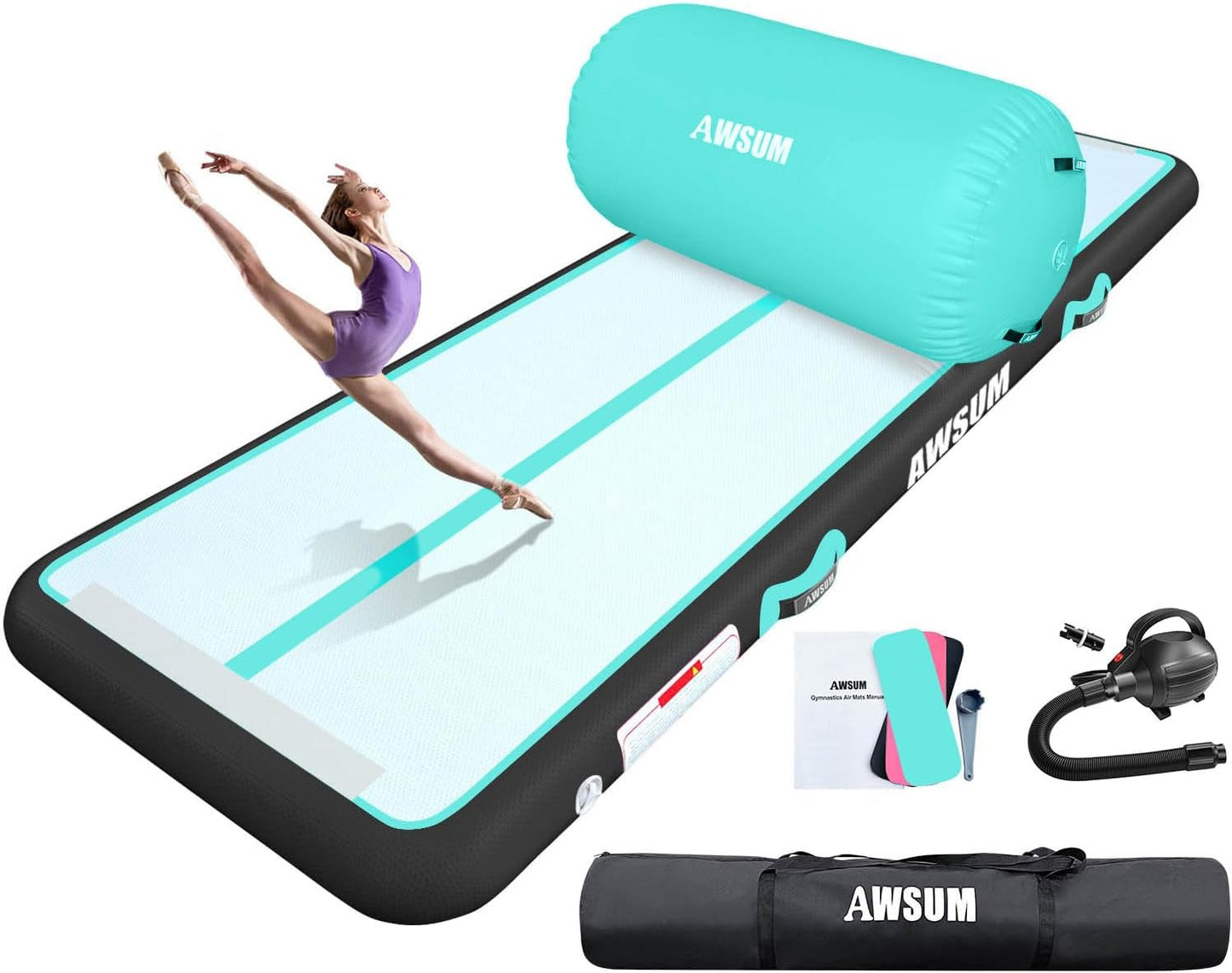 Colchoneta gimnasia 10x13ft con rodillo y barril