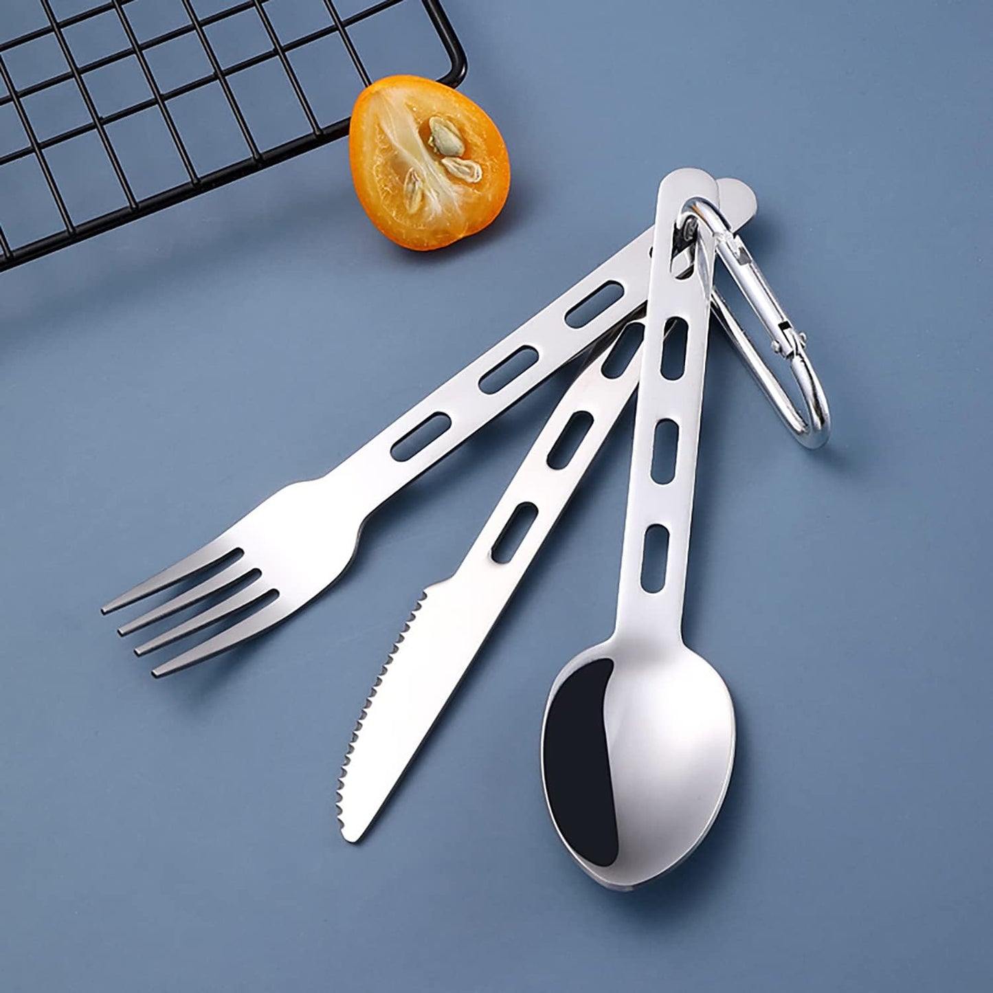 Set cubiertos acero inox gancho rápido ultraligeros campamento