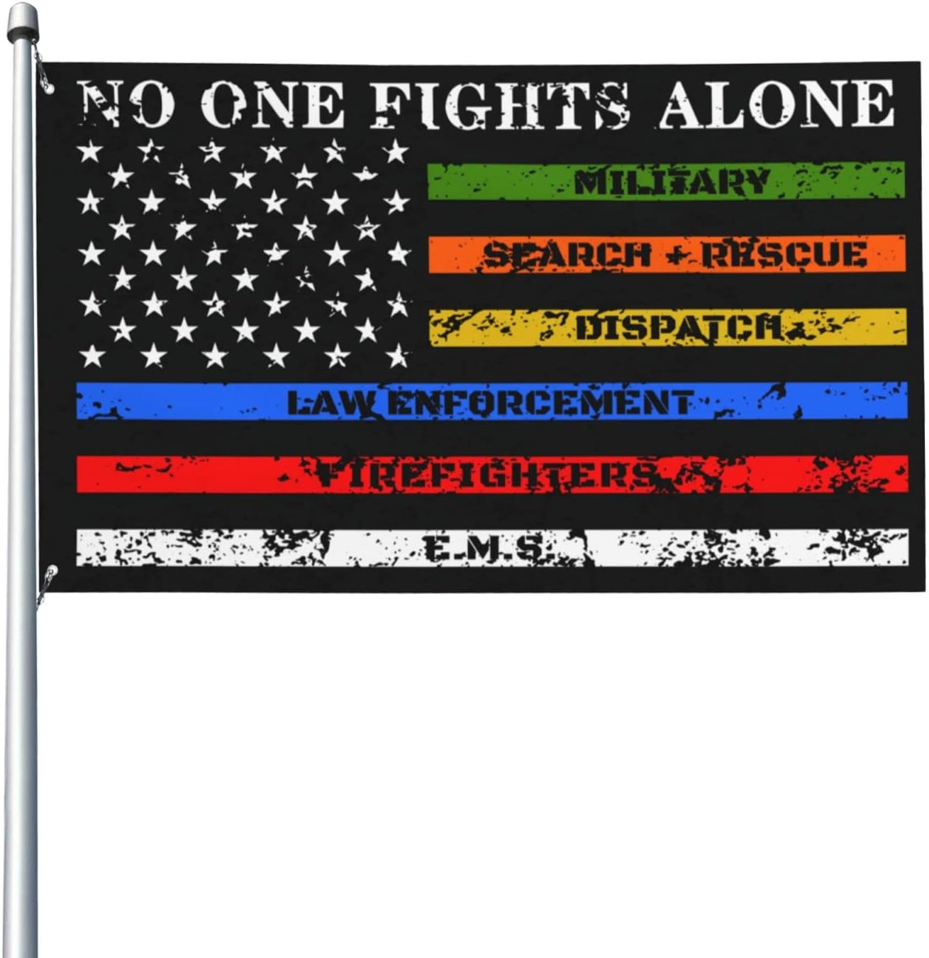 Bandera 3x5ft 'No One Fights Alone' para interiores y exteriores