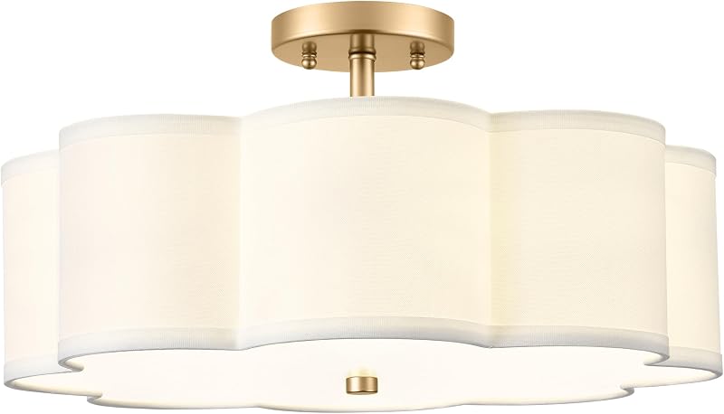 Lámpara techo 4 luces 18" pantalla tela flor estilo granja