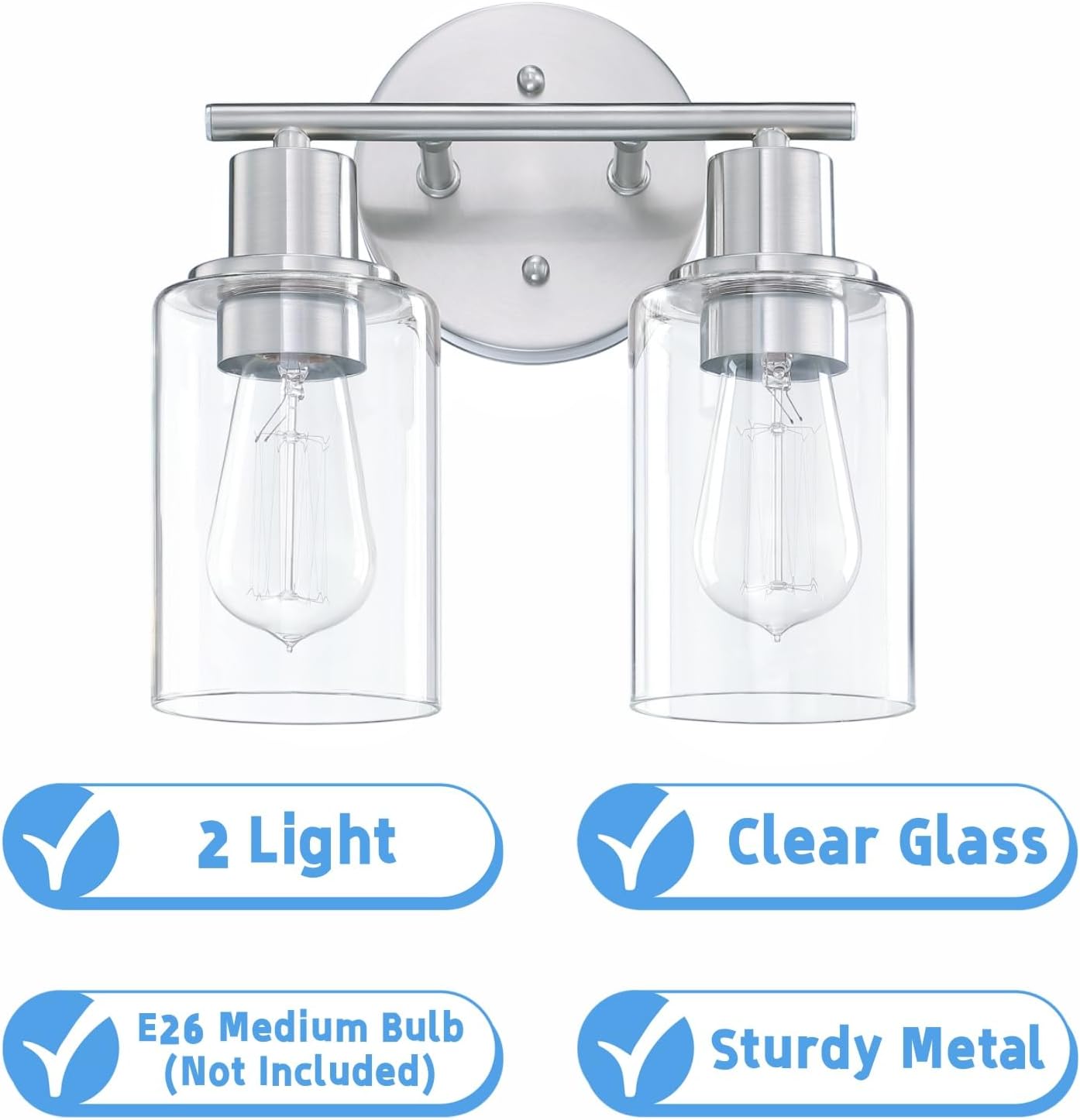 Lámpara baño 2 luces níquel cepillado vidrio E26