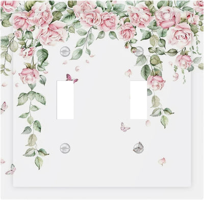 Placa interruptor 2 gang flores rosas acuarela decorativa