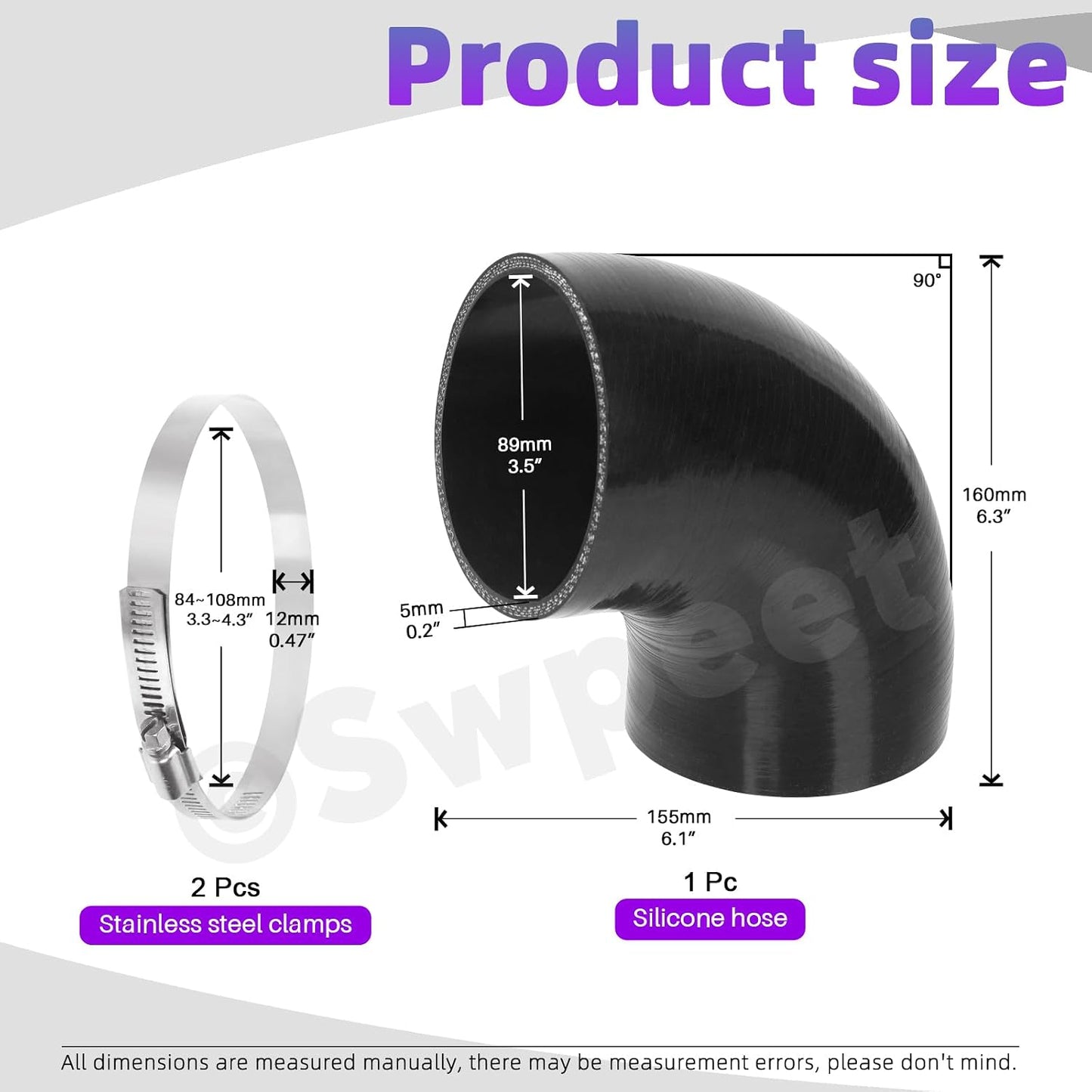 Manguera silicona 3.5" 90grados 4capas acero inox