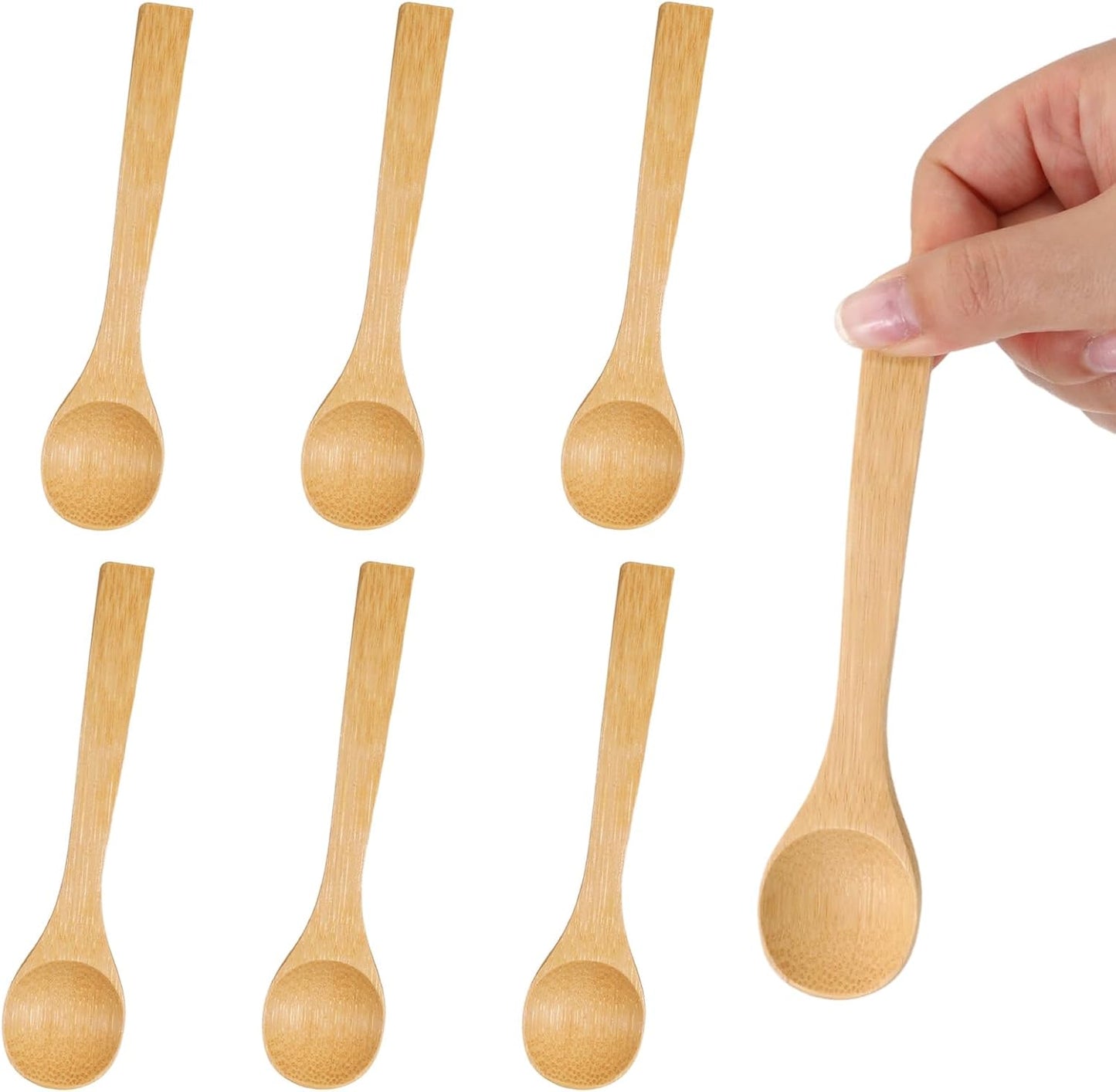 6 Cucharas Bambú Mini 5.12pulg para Condimentos Azúcar Sal