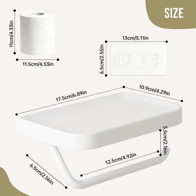 Soporte papel higiénico adhesivo con estante ABS blanco