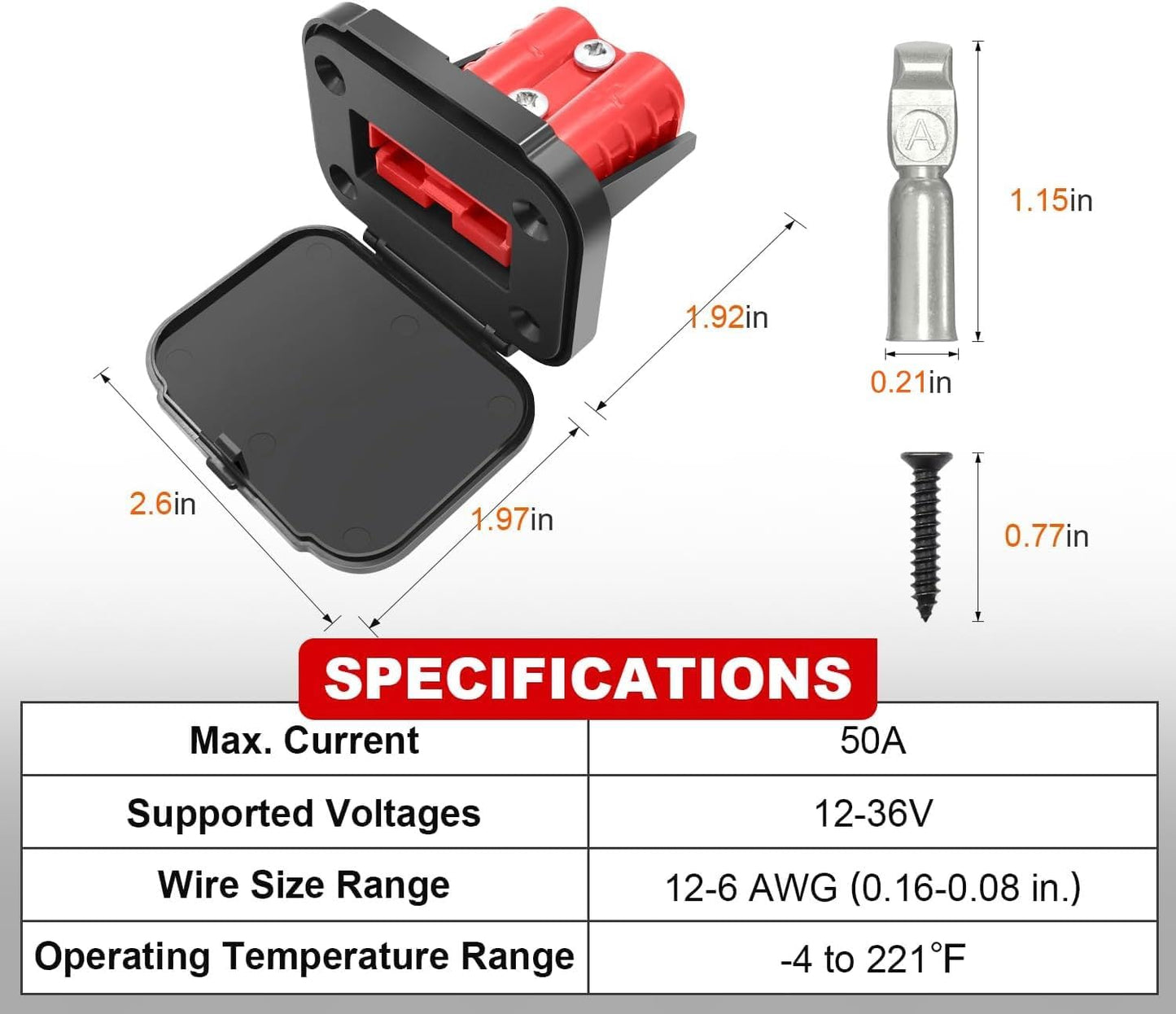 Conectores 50A 12-6 AWG para batería coche RV impermeable