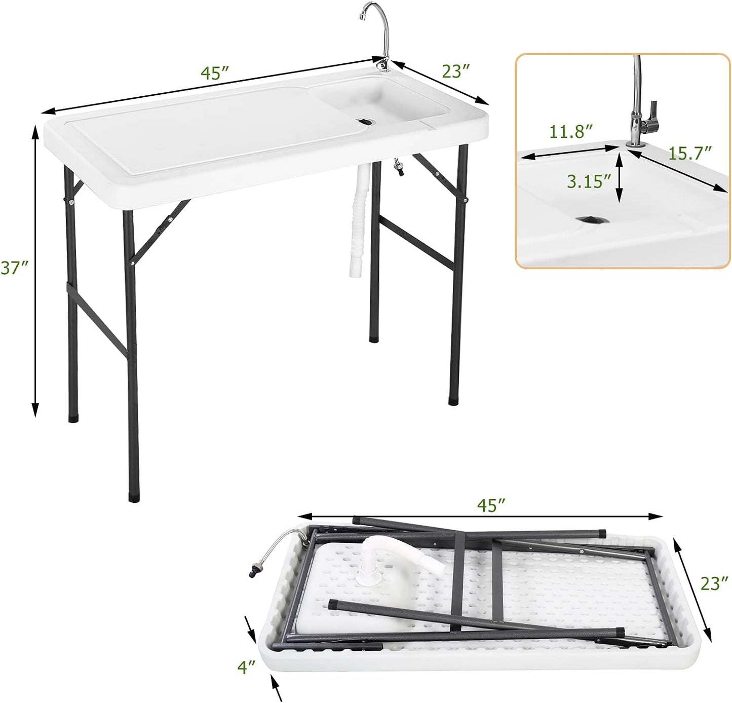 Mesa lavado plegable acampar con grifo color blanco