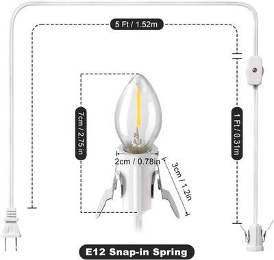 Cable C7 6ft con bombilla LED E12 enchufe interruptor