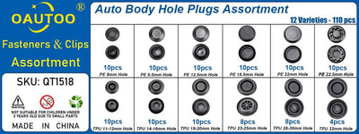 110 Pzas Kit Tapones Plástico Negro para Huecos Auto