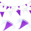Banderines tela triangular morado blanco 100ft para fiestas