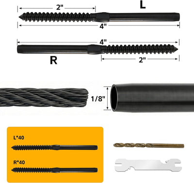 80 S Acero Inox Rosca para Postes Madera Kit Barandilla