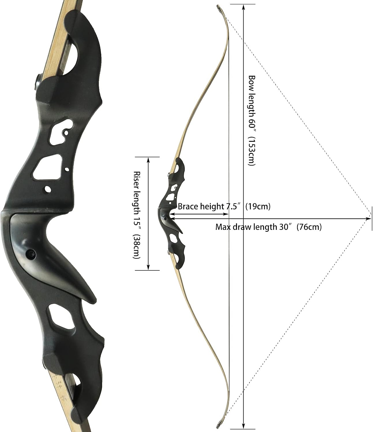 Arco recurvo adulto 60" 20-55lb derecho aluminio