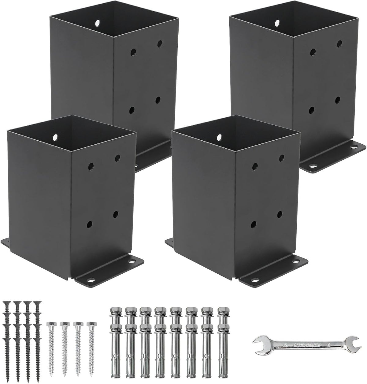 Base poste valla 4 pzas 3.5x3.5 pulg anclaje negro