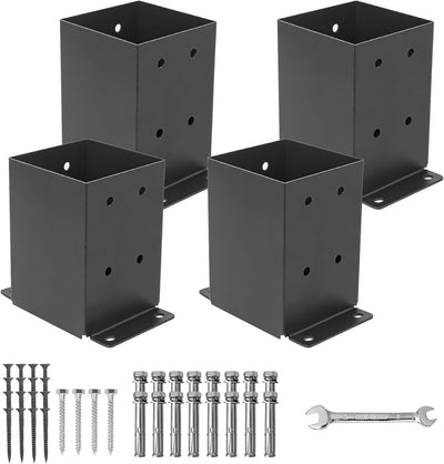 Base poste valla 4 pzas 3.5x3.5 pulg anclaje negro