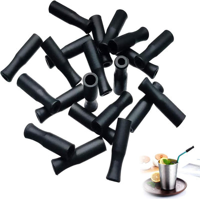 21 Pzas Puntas Popote Silicón Reutilizables Acero Inox Negras