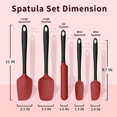 Set 5 Espátulas Silicón Alimenticio Resistentes Hornear Rojo Negro