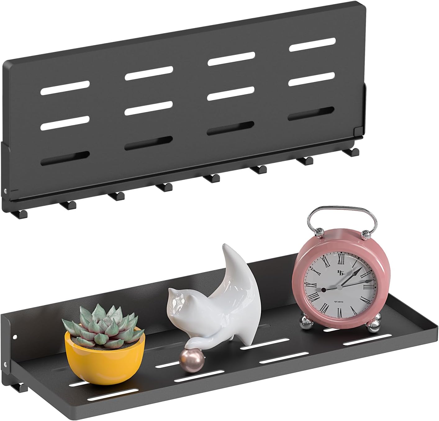 Estante plegable pared 8 ganchos metal negro 17" 2uds