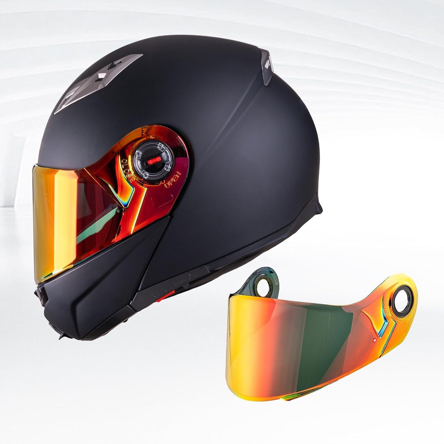 Visera estroboscópica para casco motocicleta rojo cromo