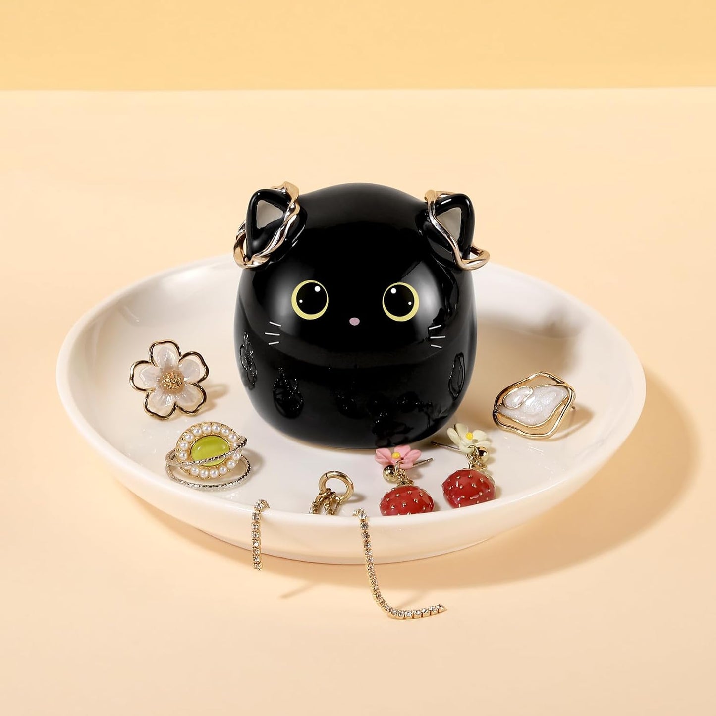 Soporte anillos con gato negro para joyas y regalos