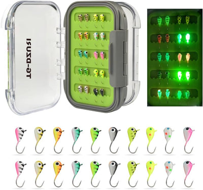 Kit Jigs Pesca Hielo Tungsteno 3.2/4/5mm Caja Impermeable 20/24/30