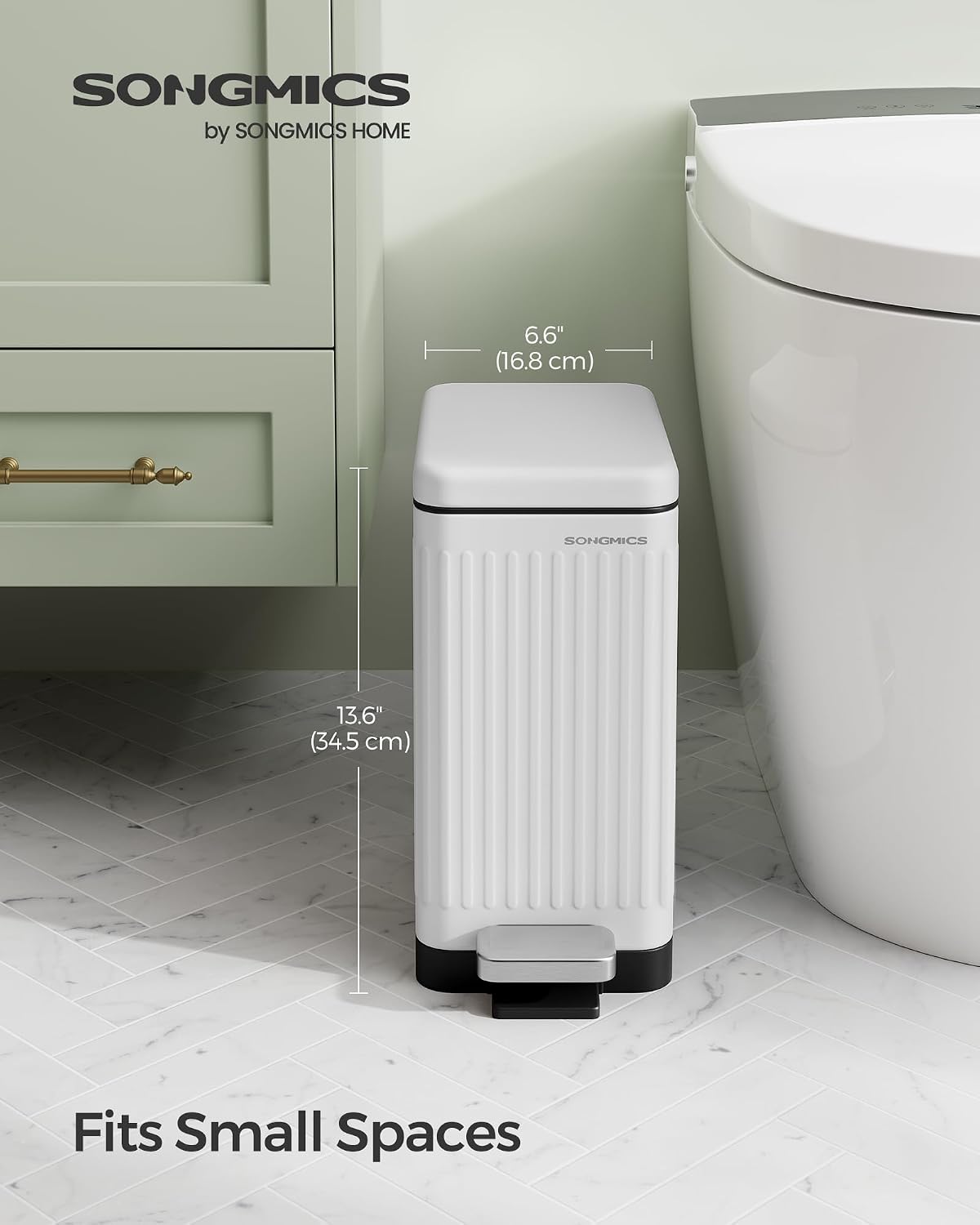 Cubo basura baño acero inox 10L cierre suave blanco
