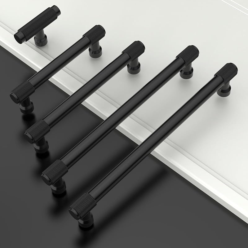 10 Tiradores Cajones 7" Negro Mate Estrías Gabinete Cocina