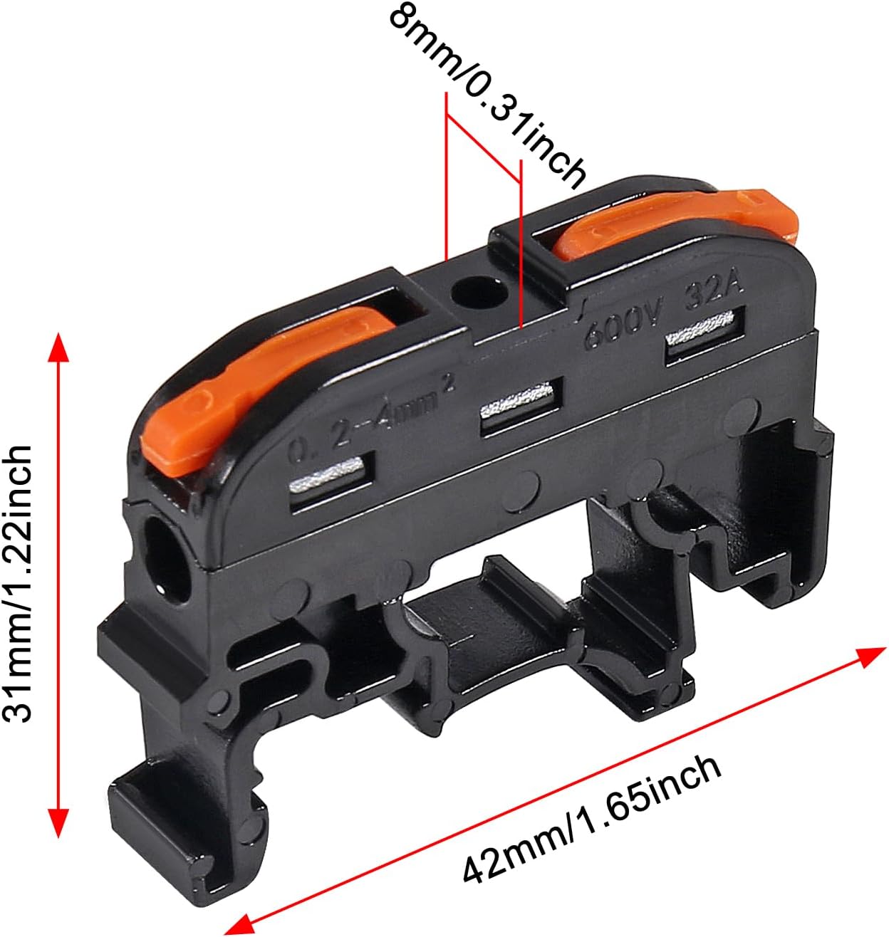 Pack 50 Bloques Riel Din Conectores 24-12 AWG Negro