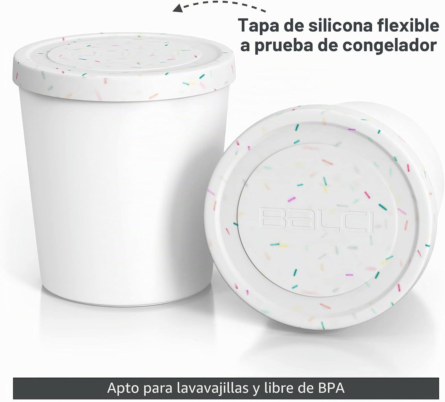 Recipientes helado 2unid 1qt con tapa silicona blanco