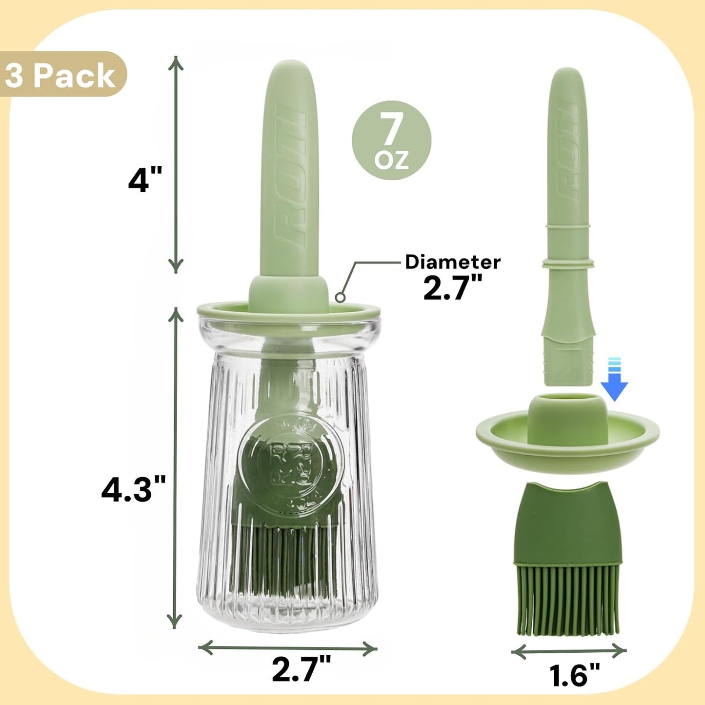 3 Dispensadores Aceite Vidrio 6.8oz Cepillo Silicona Cocina
