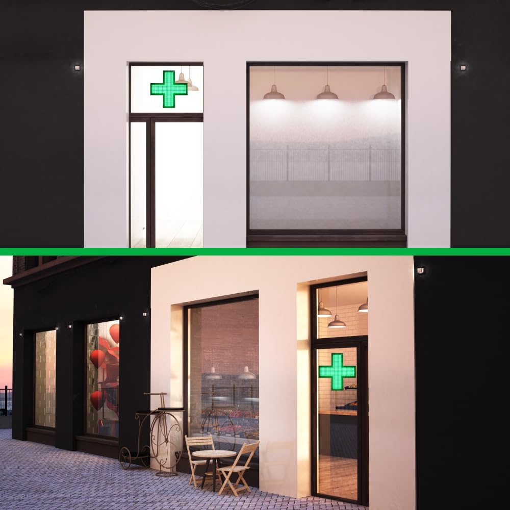Letrero LED dispensario cruz médica pantalla verde