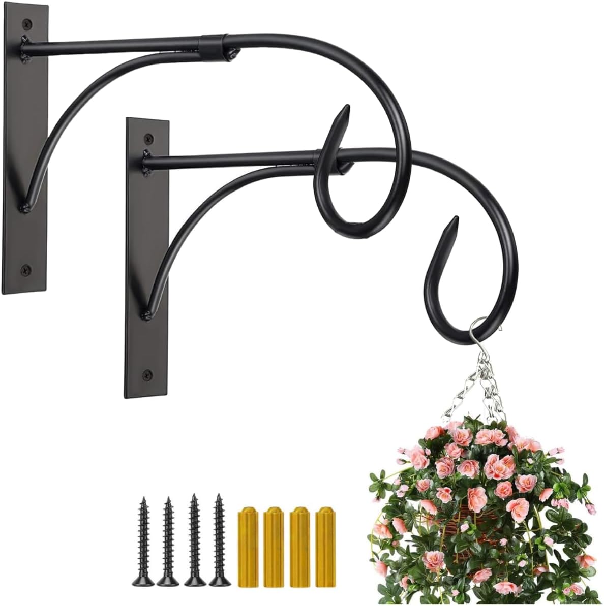 Soporte pared colgar plantas 2 ganchos 11pulg metal rústico