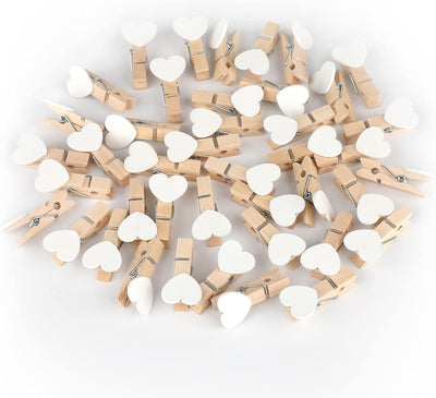 100 Pinzas Madera Corazón 1.4pulg Resorte Cordel Yute 100ft