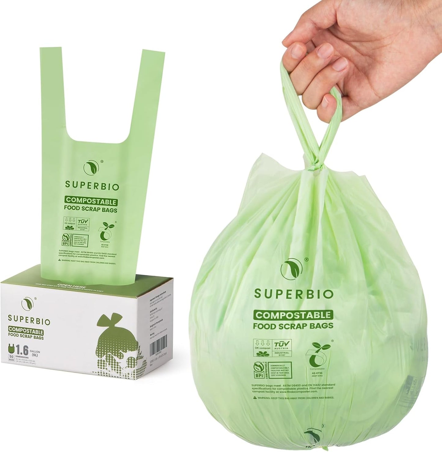 Bolsas compostables 1.6gal con asa 50uds cert BPI
