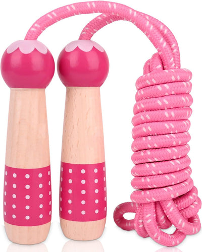 Cuerda saltar ajustable algodón 2.2m mango madera niños