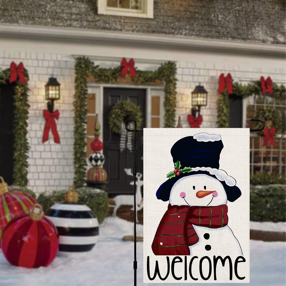 Bandera jardín navidad 12x18pulg doble cara muñeco nieve