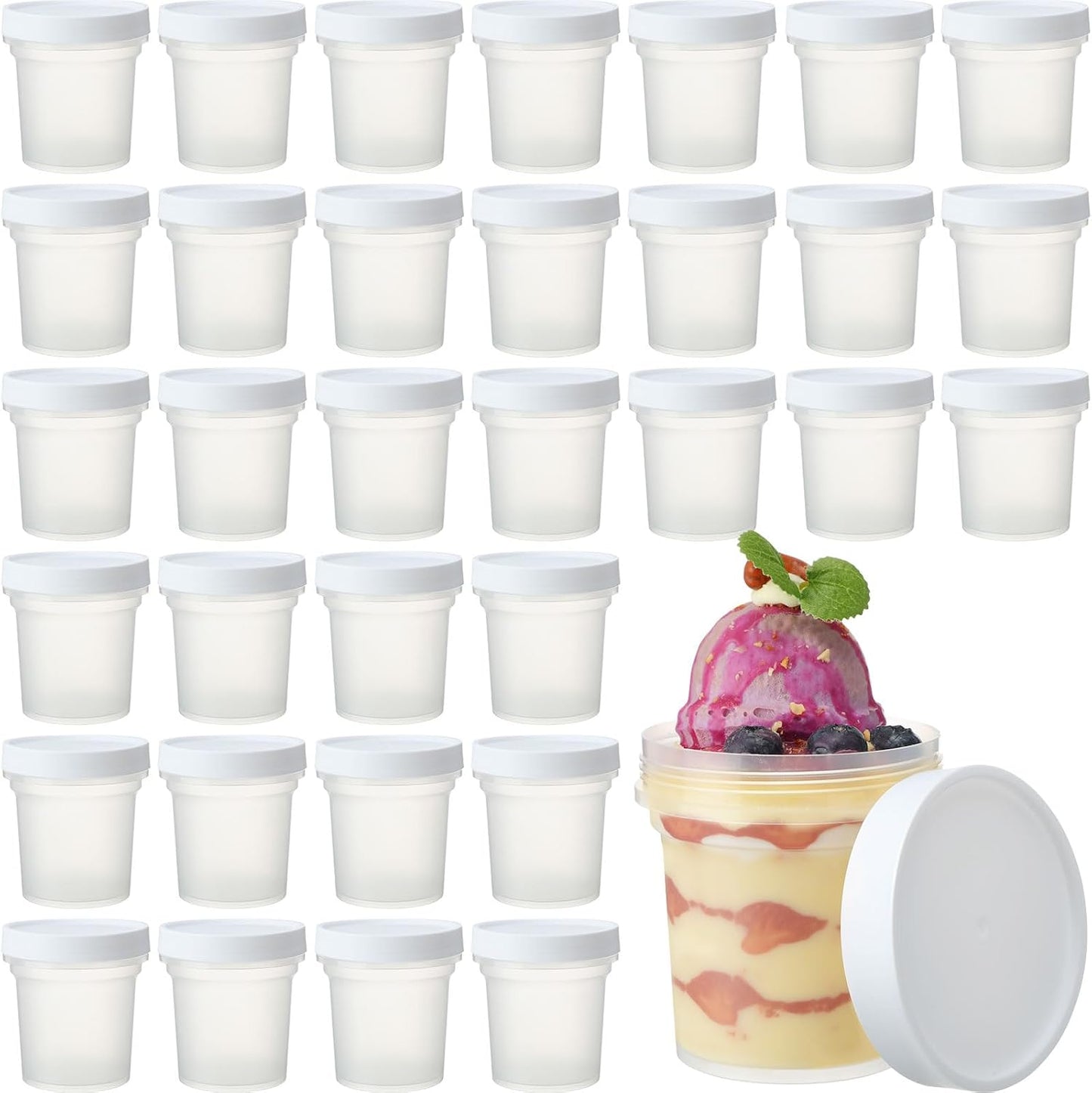 40 Recipientes 10oz para Helado con Tapas Reutilizables