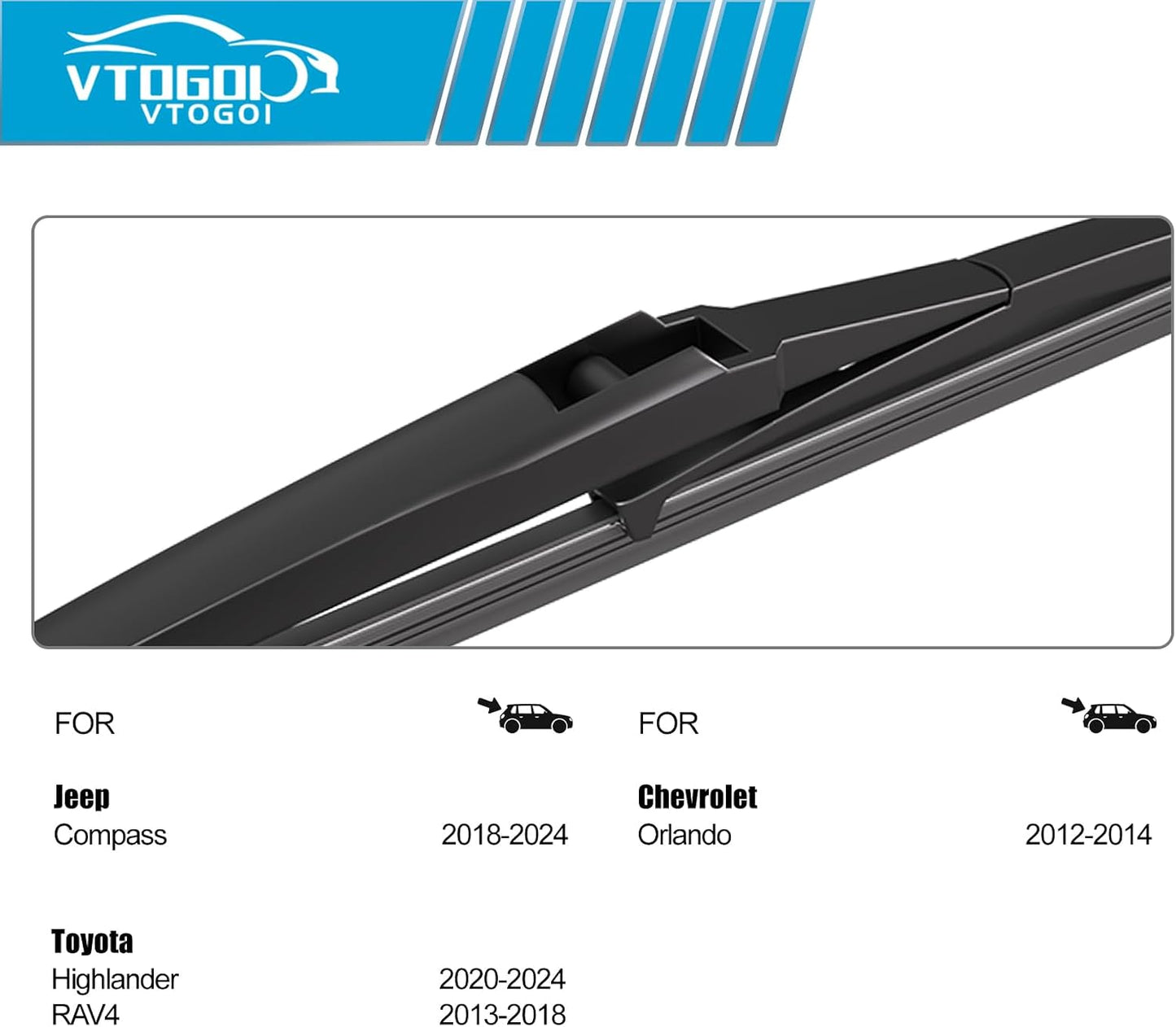 Escobillas trasero 10pulg Jeep Compass 18-24 Chevy Orlando 12-14