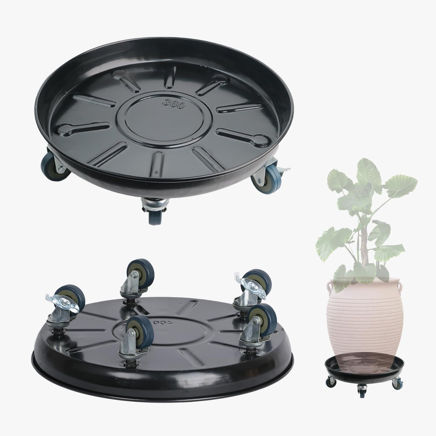 3 Cestas Metal para Plantas Ruedas 16pulg Negro Resistente
