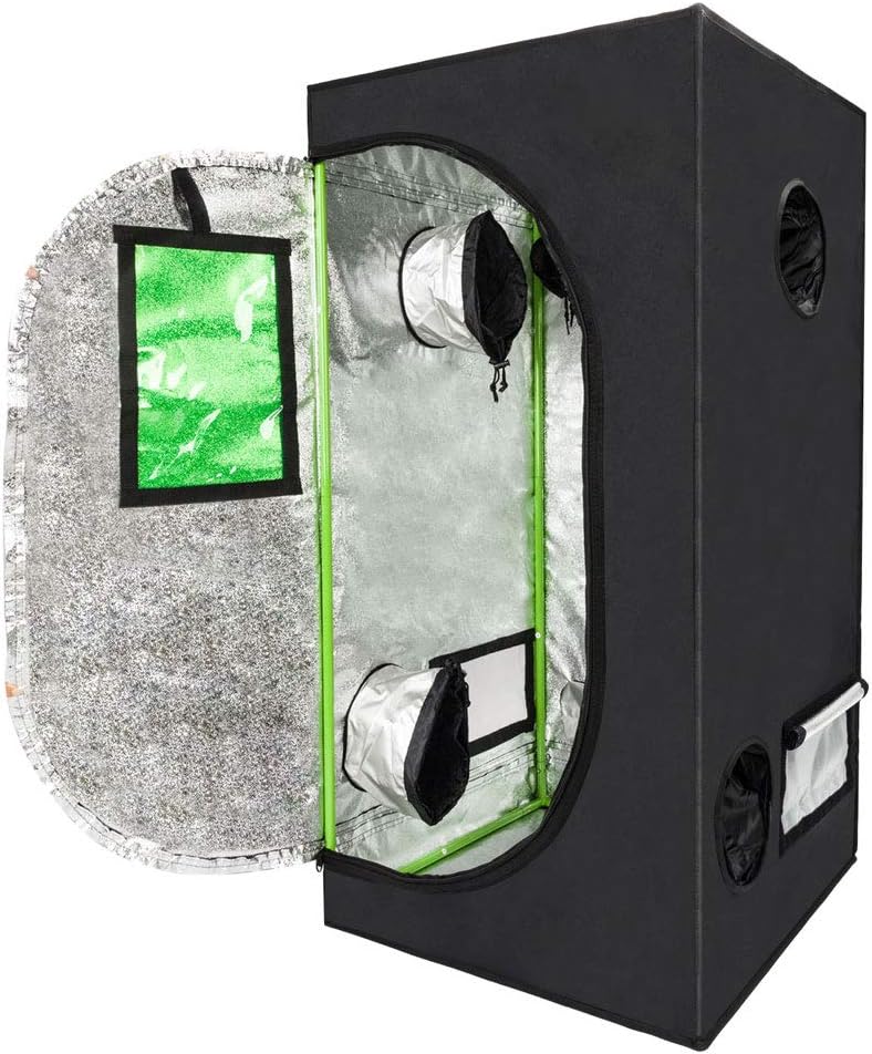 Tienda hidropónica Mylar 2x2ft con ventana y bandeja suelo